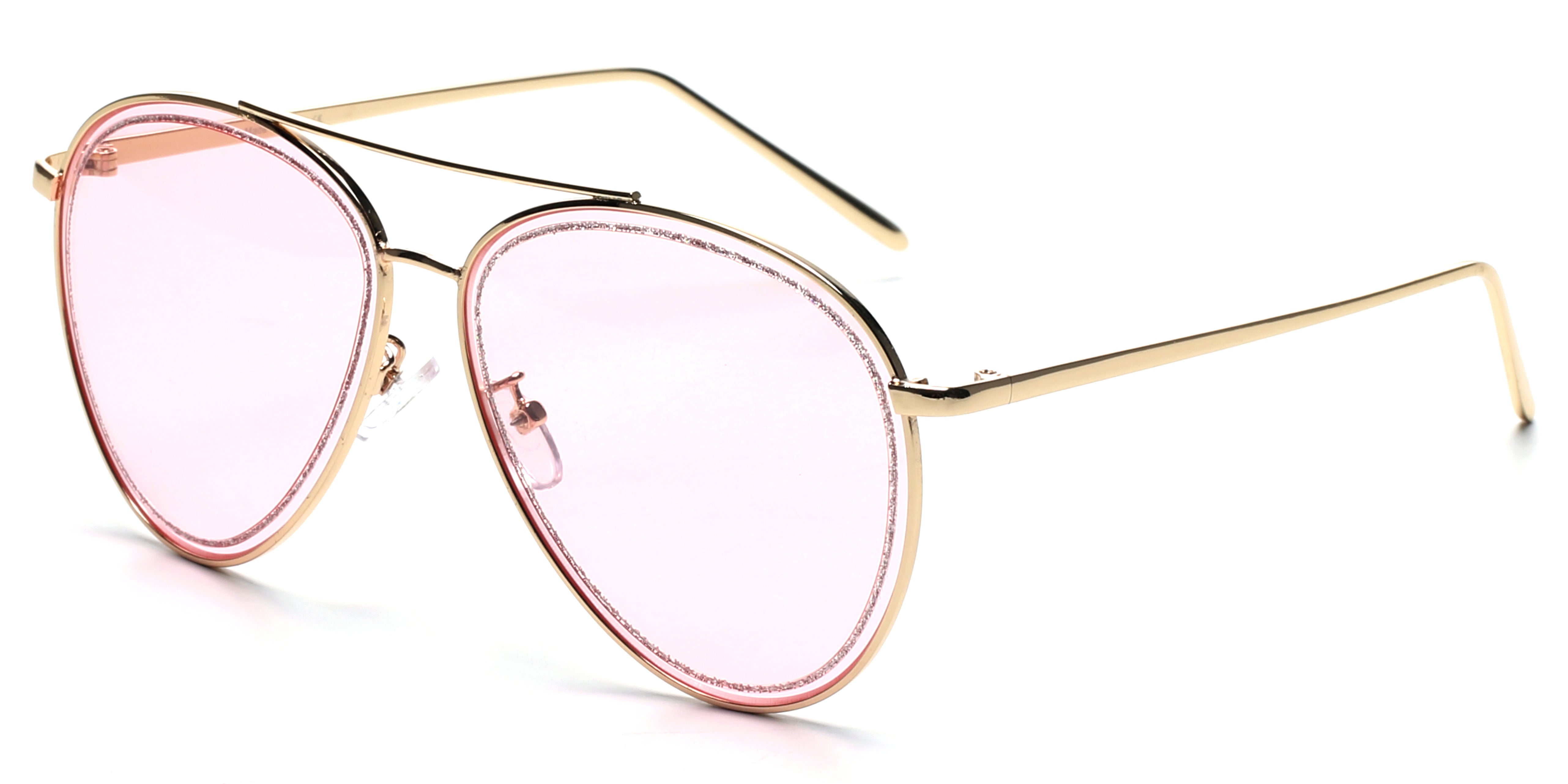 S3017 - Classic FASHION Tinted Glitter Women Aviator SUNGLASSES Pink