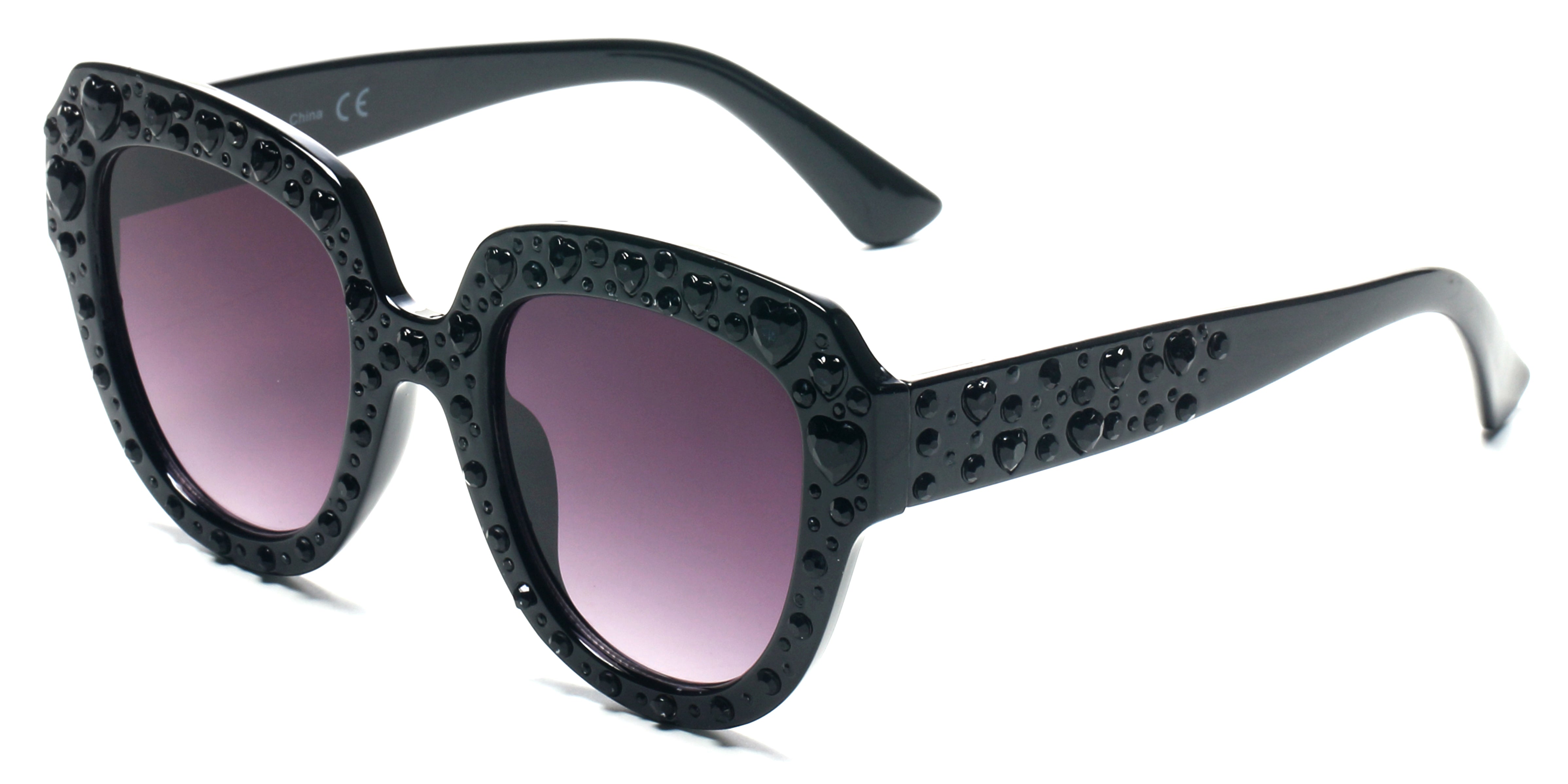 S5003 - Women Round Cateye Rhinestone FASHION SUNGLASSES Black