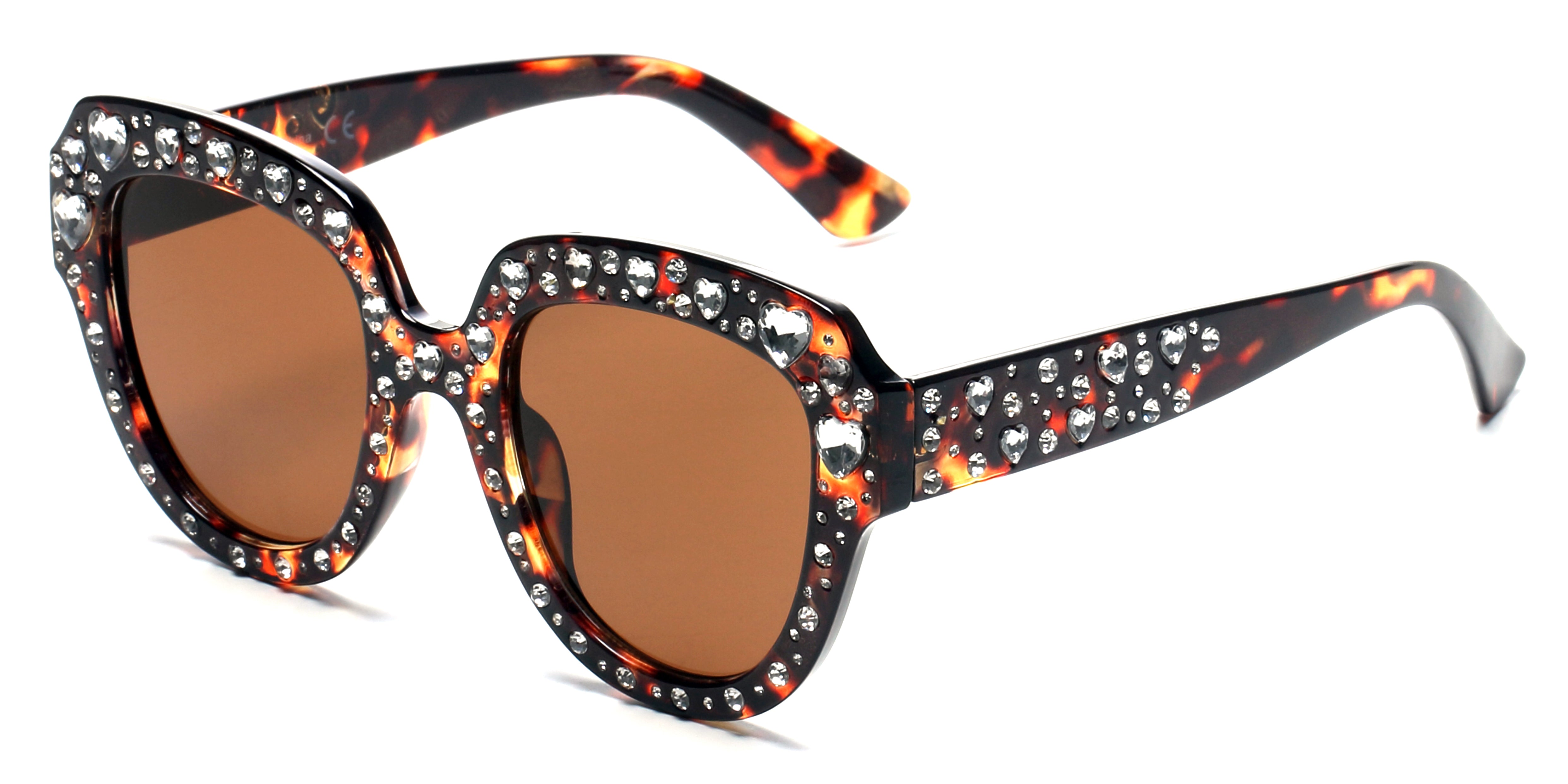 S5003 - Women Round Cateye Rhinestone Fashion SUNGLASSES Tortoise