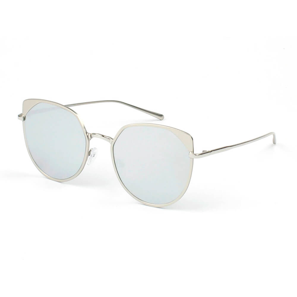 A17 Women's Flat Lens Metal FRAME Cat Eye Sunglasses Silver - Platinum
