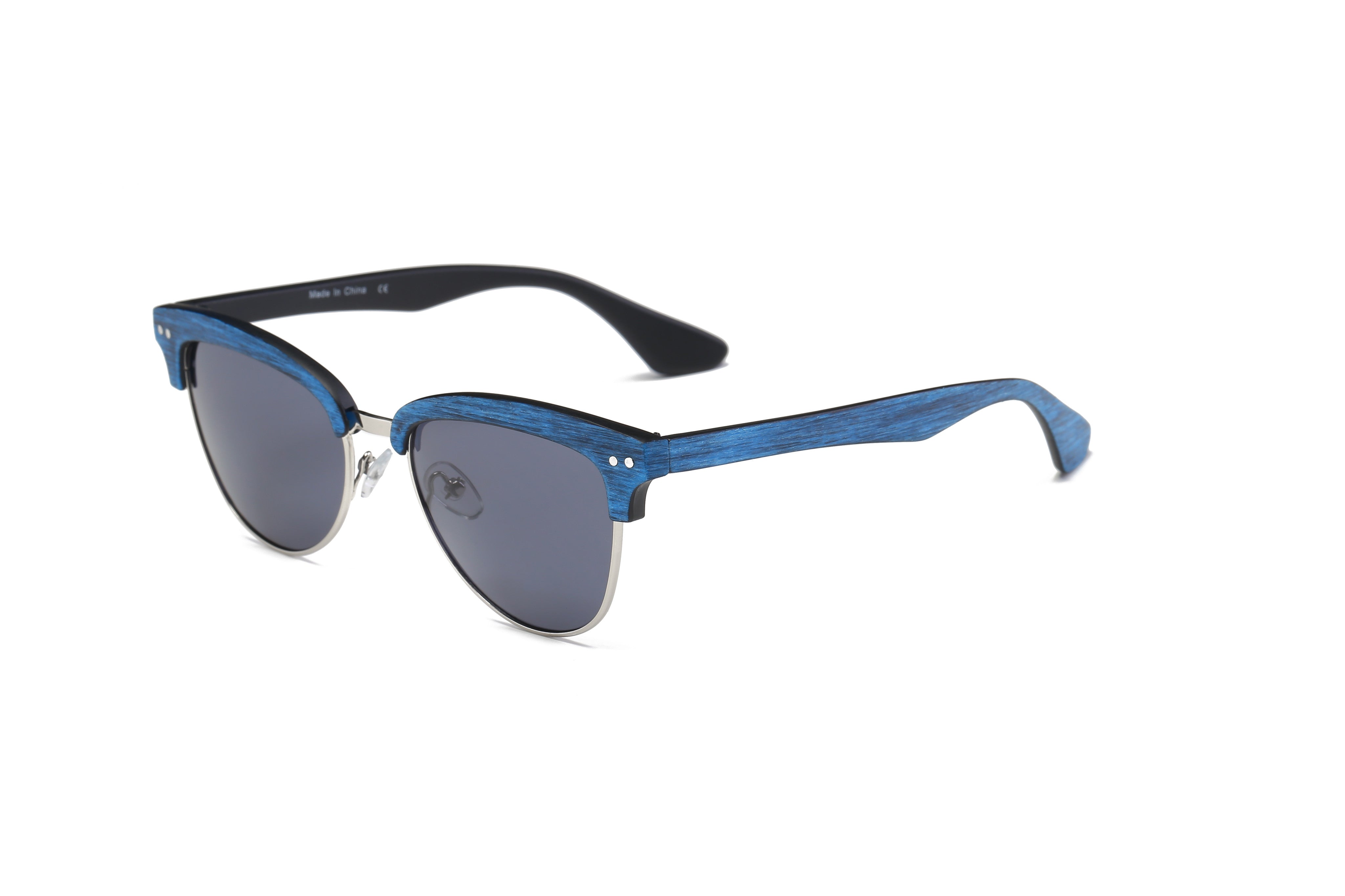 S2001 - Classic Half Frame Round Cat Eye SUNGLASSES Blue Frame - Navy Blue Lens