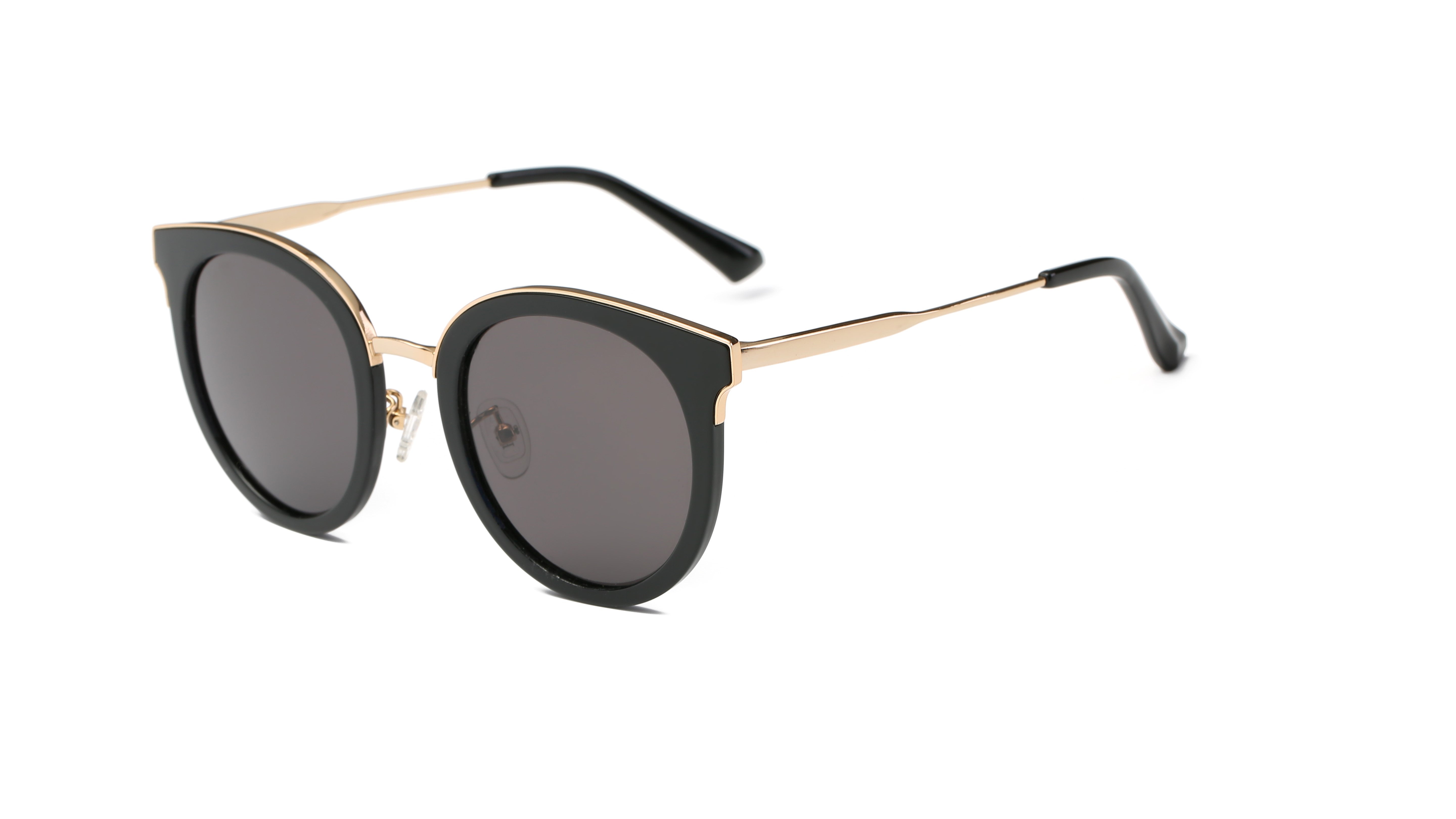 PRSR-T60094 - Women Round Cat Eye Tinted Polarized Sunglasses Black
