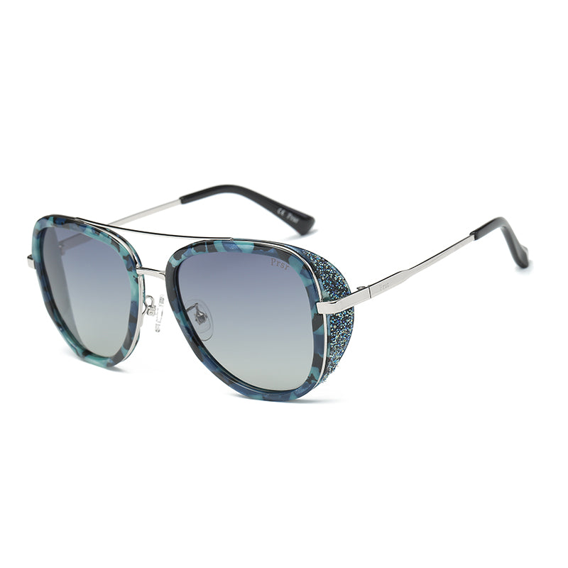 PRSR-T60102 - Round Polarized Glitter FASHION SUNGLASSES Blue