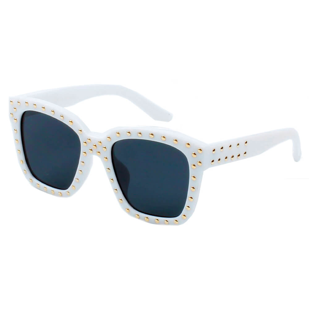 D34 - Hipster Marquee Lights Bling Fashion Square Frame Sunglasses White - Black