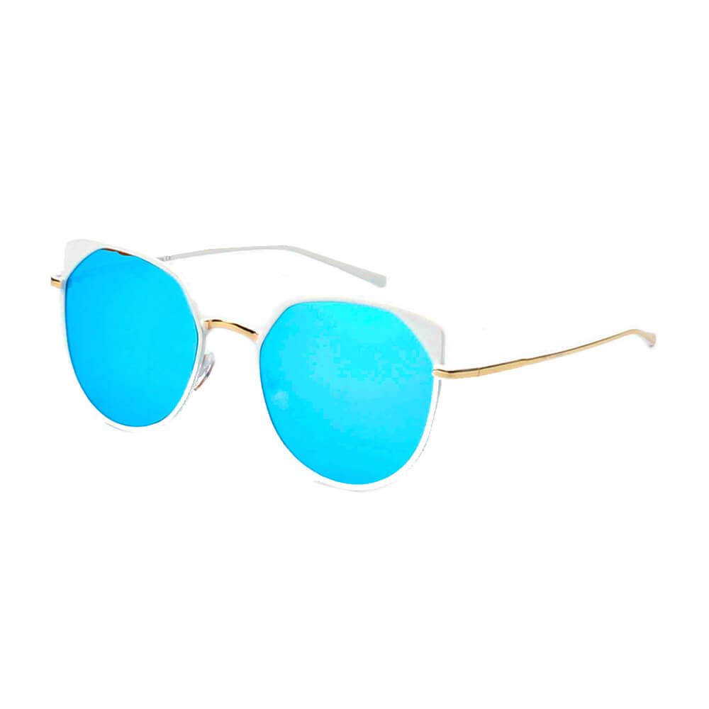 A17 Women's Flat Lens Metal Frame Cat Eye SUNGLASSES Silver - Icy Blue