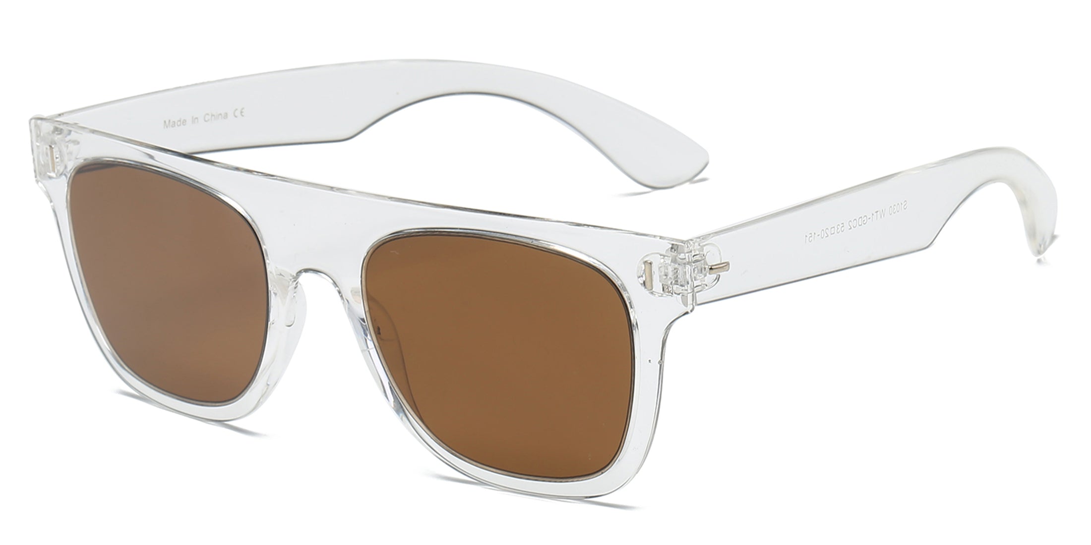 S1030 - Classic Square Mirrored Lens Sunglasses Clear/Brown