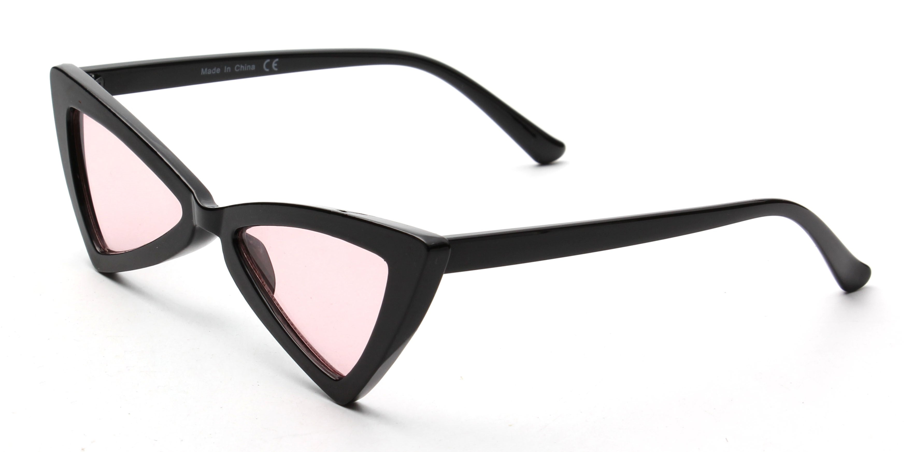 S1053 - Women High Pointed Cat Eye Sunglasses Black / Pink