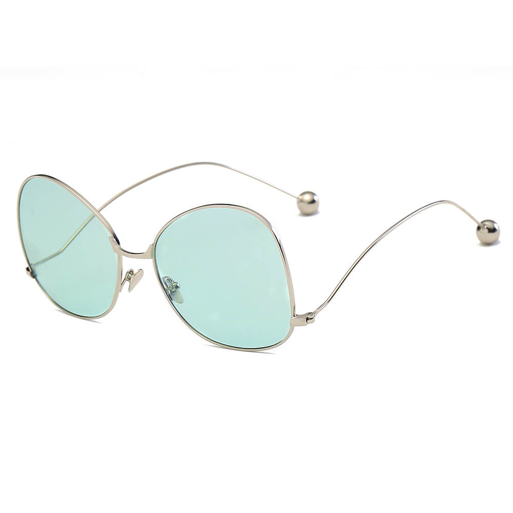 CD05 Women's Trendy Oversize Pantone Lens SUNGLASSES Silver - Mint Green
