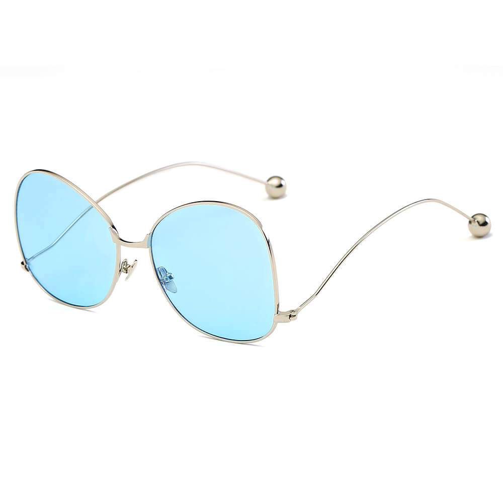 CD05 Women's Trendy Oversize Pantone Lens SUNGLASSES Silver - Blue