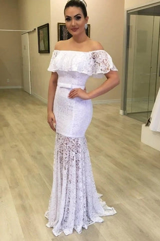 Tulle Sheath Column See Through Off The Shoulder Lace Wedding Dress ...