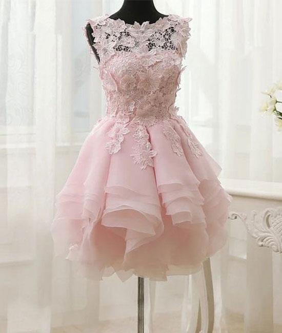 Lovely Pink Foral Ruffles Lace Short Prom Homecoming Dress – Sassymyprom
