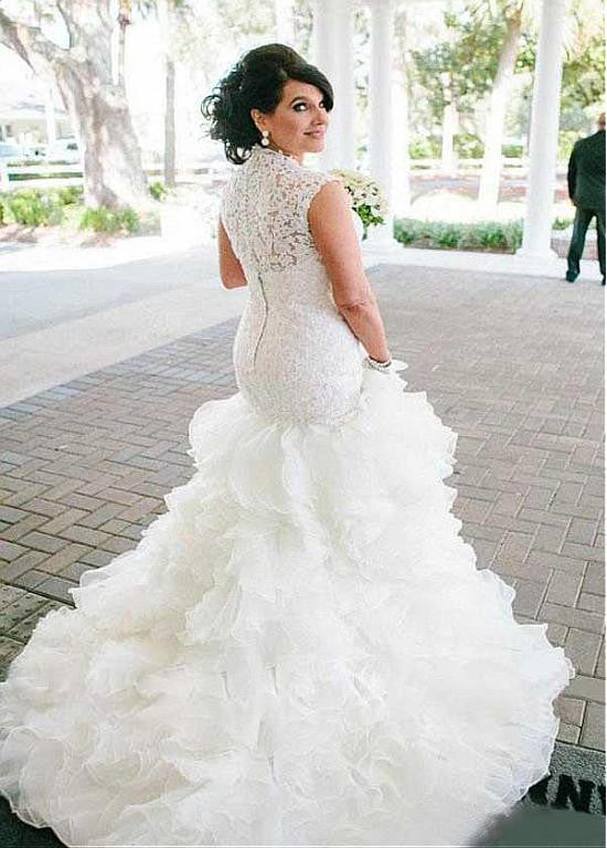 queen anne neckline wedding dress