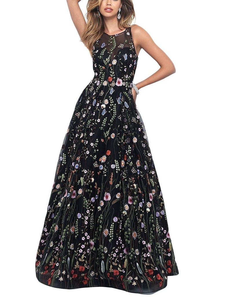 Black Romantic Flower Lace Prom Dress – Sassymyprom