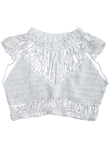 White Crochet Cropped Cover Up Top