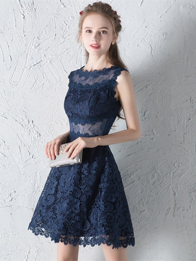 Navy Blue Lace A-Line Scoop Short Homecoming Dress – Sassymyprom