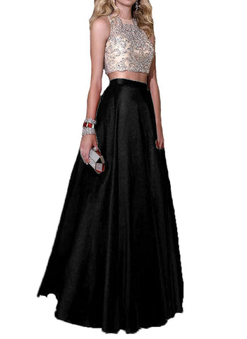 2 Piece Embellished Bodice Stain Ball Gown Prom Party Dresses Long ...