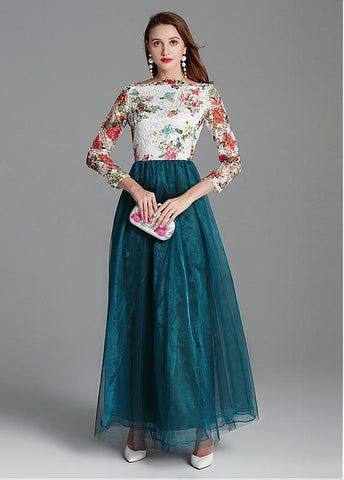 Modest Lace & Tulle Bateau Long Sleeve Green Prom Dress – Sassymyprom