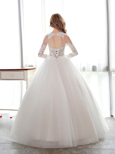 Open Back Lace Ball Gown Long Sleeve Wedding Dress – Sassymyprom