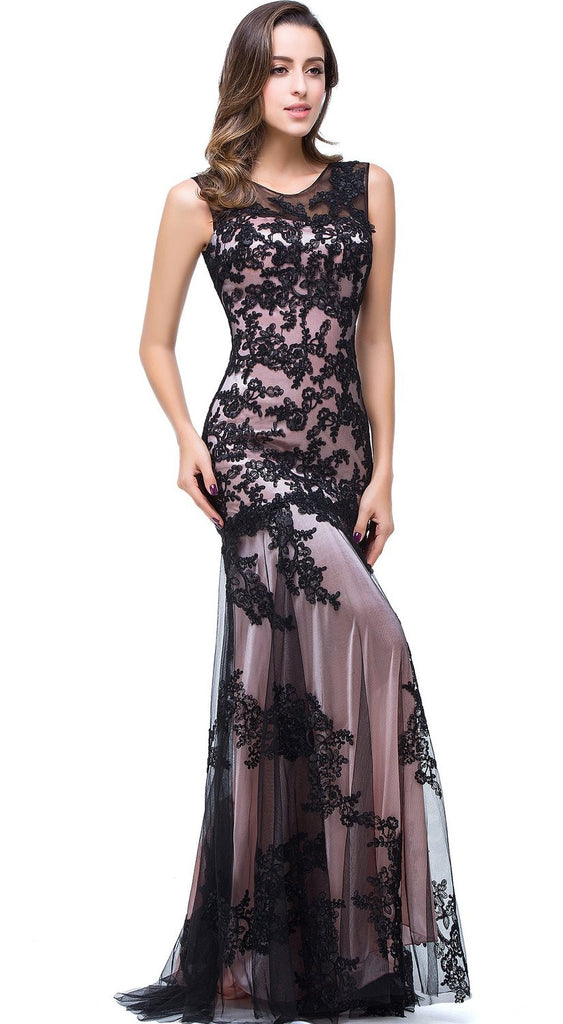 Black Lace Applique Evening Dress Sassymyprom 3981