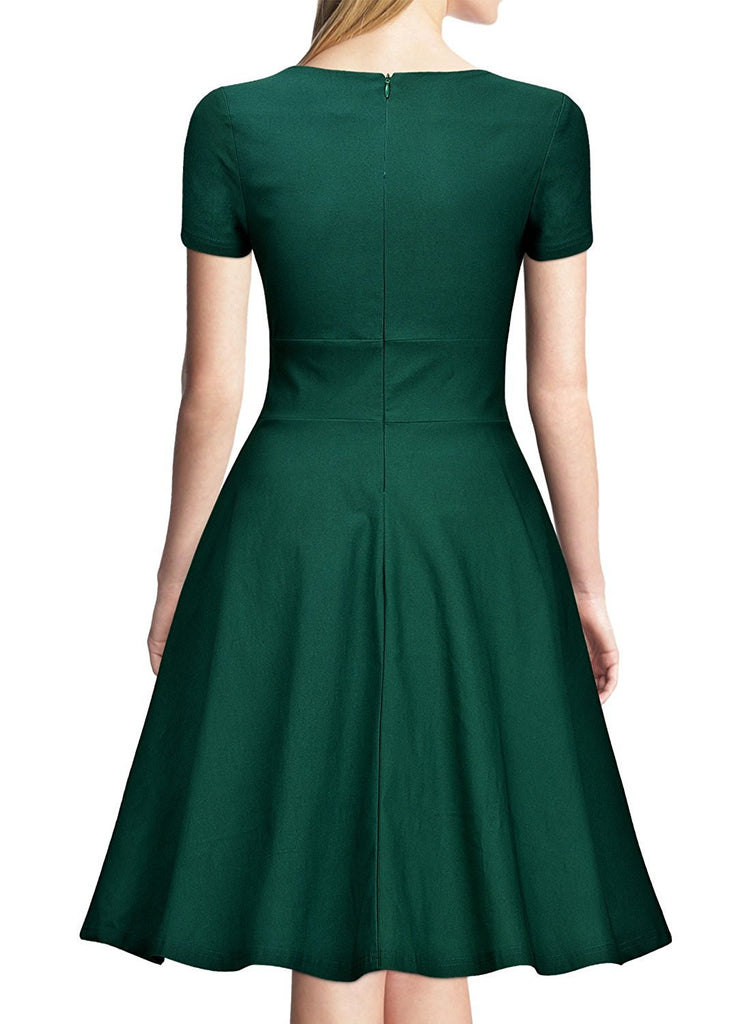 Women's Retro 1950s Short Sleeve A-Line Cocktail Party Swing Dress ...