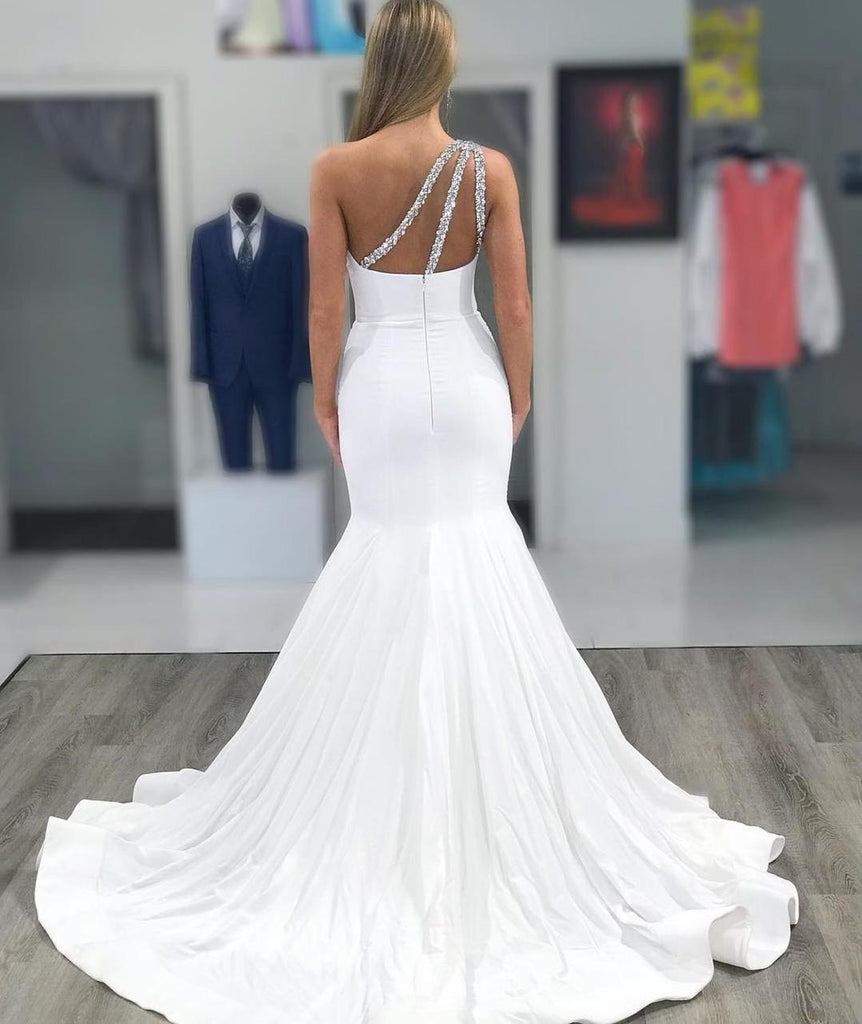 Crystal Mermaid Satin One Shoulder Beading Wedding Dress 2021 – Sassymyprom