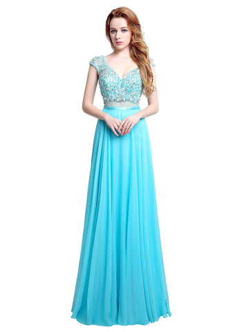 Gorgeous Chiffon V-neck Neckline Natural Waistline A-line Prom Dresses ...