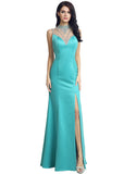 Graceful Silk Satin Illusion High Collar Cut-out Back Sheath Evening