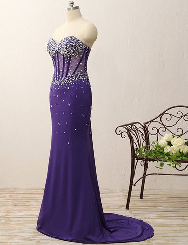 Corset Style Bodice Strapless Crystals Evening Dress