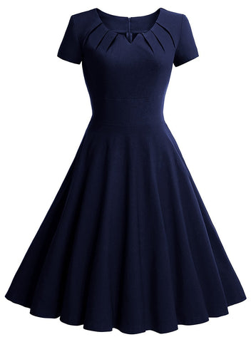 Women's Retro 1950s Short Sleeve A-Line Cocktail Party Swing Dress ...
