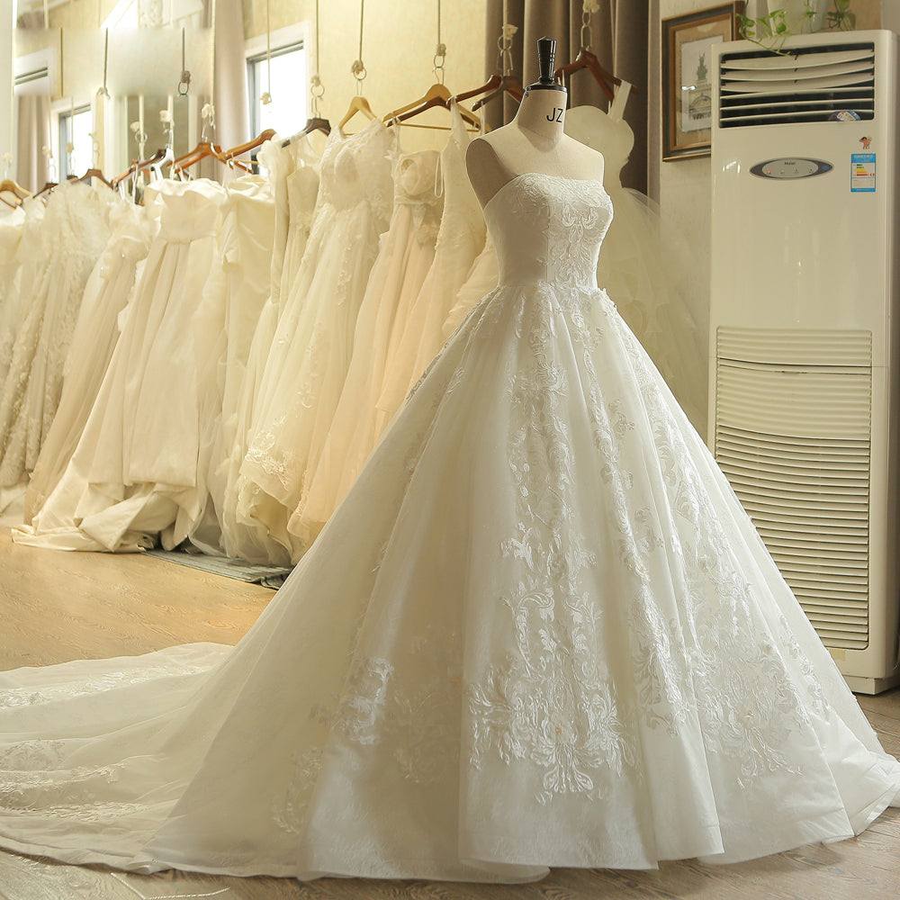 Princess Strapless Applique Lace Wedding Dress – Sassymyprom
