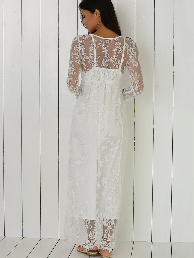 White See Through Lace Dress With Sleeves Free Shipping Cheap Sassymyprom 
