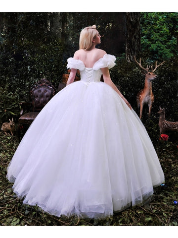 Cinderella White Tulle Ball Gown Wedding Dress – Sassymyprom