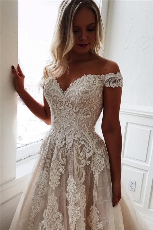 Lace Appliques Simple Sexy Off The Shoulder Wedding Dress – Sassymyprom