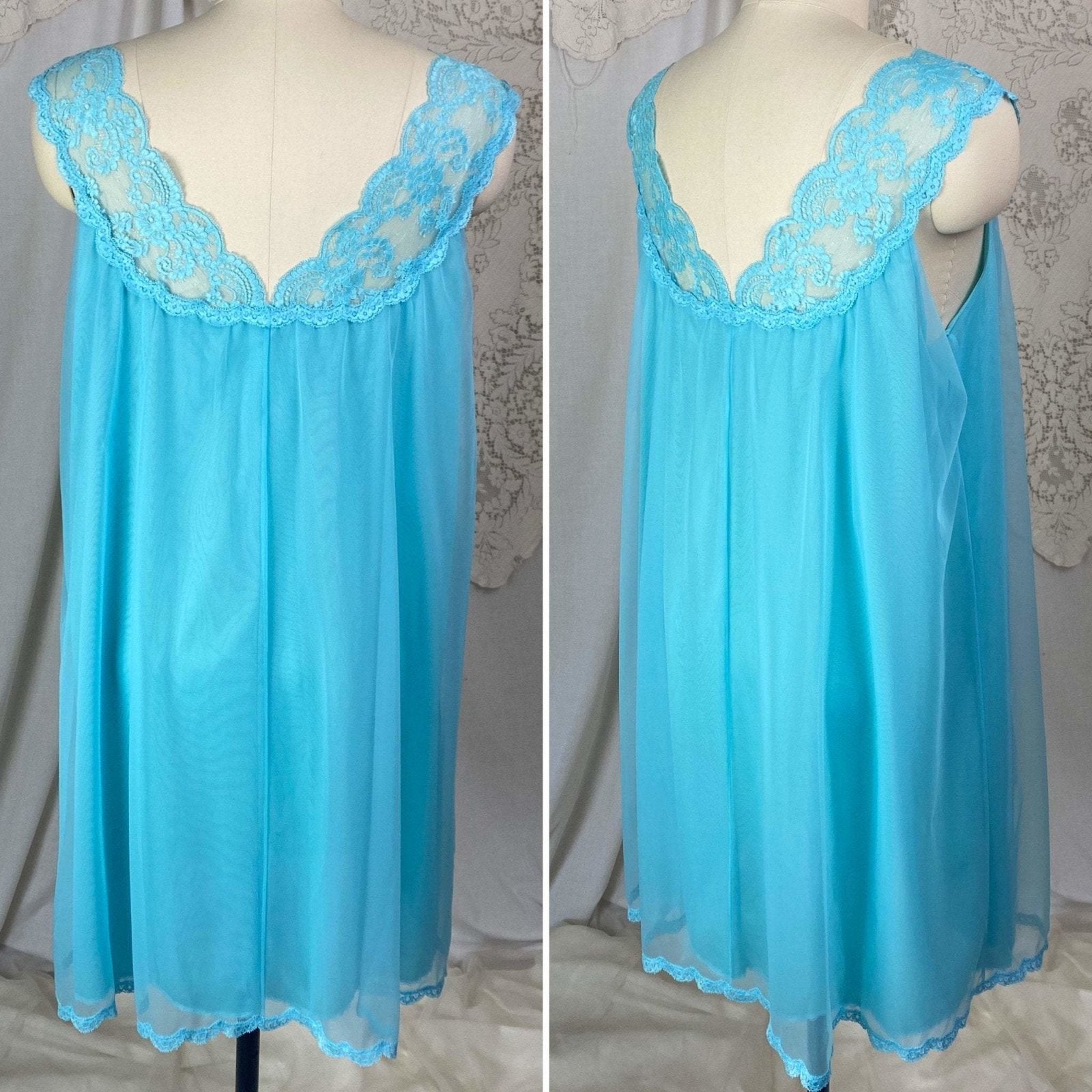 vintage blue Vanity Fair babydoll nightgown vintage lace trimmed nightgown...