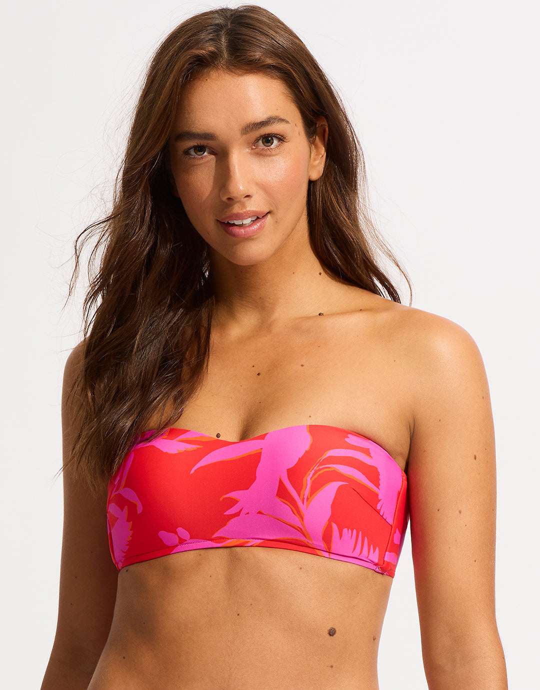 Birds of Paradise Diamond Wire Bandeau Swimsuit - Chilli Red