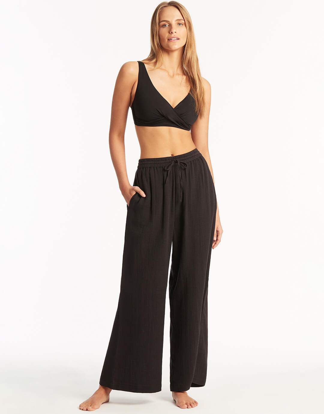 Shirred Waist Wrap Pant - Black – Seafolly United Kingdom