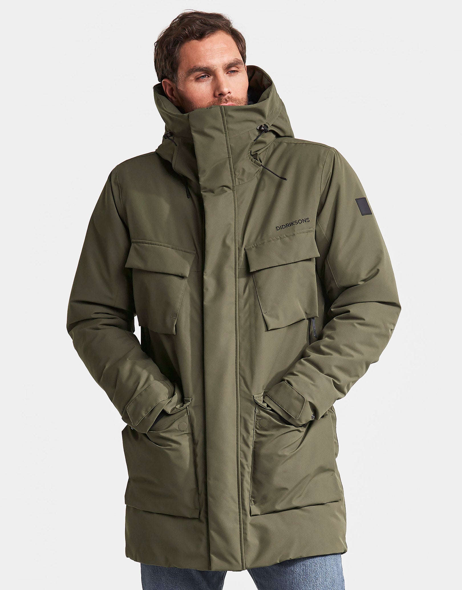 Didriksons Mens Drew Parka Jacket - Crocodile Green | Simply Hike UK