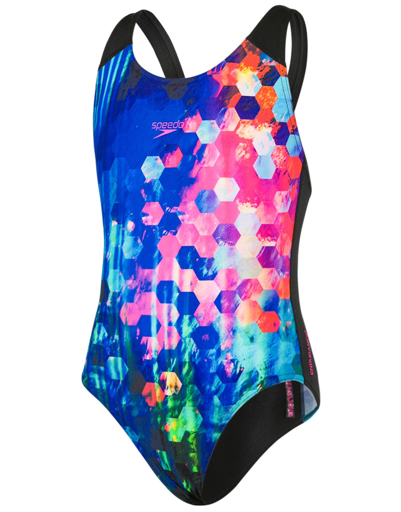 Speedo Girls Endurance 10 Bubble Placement Digital Splashback Swimsuit ...