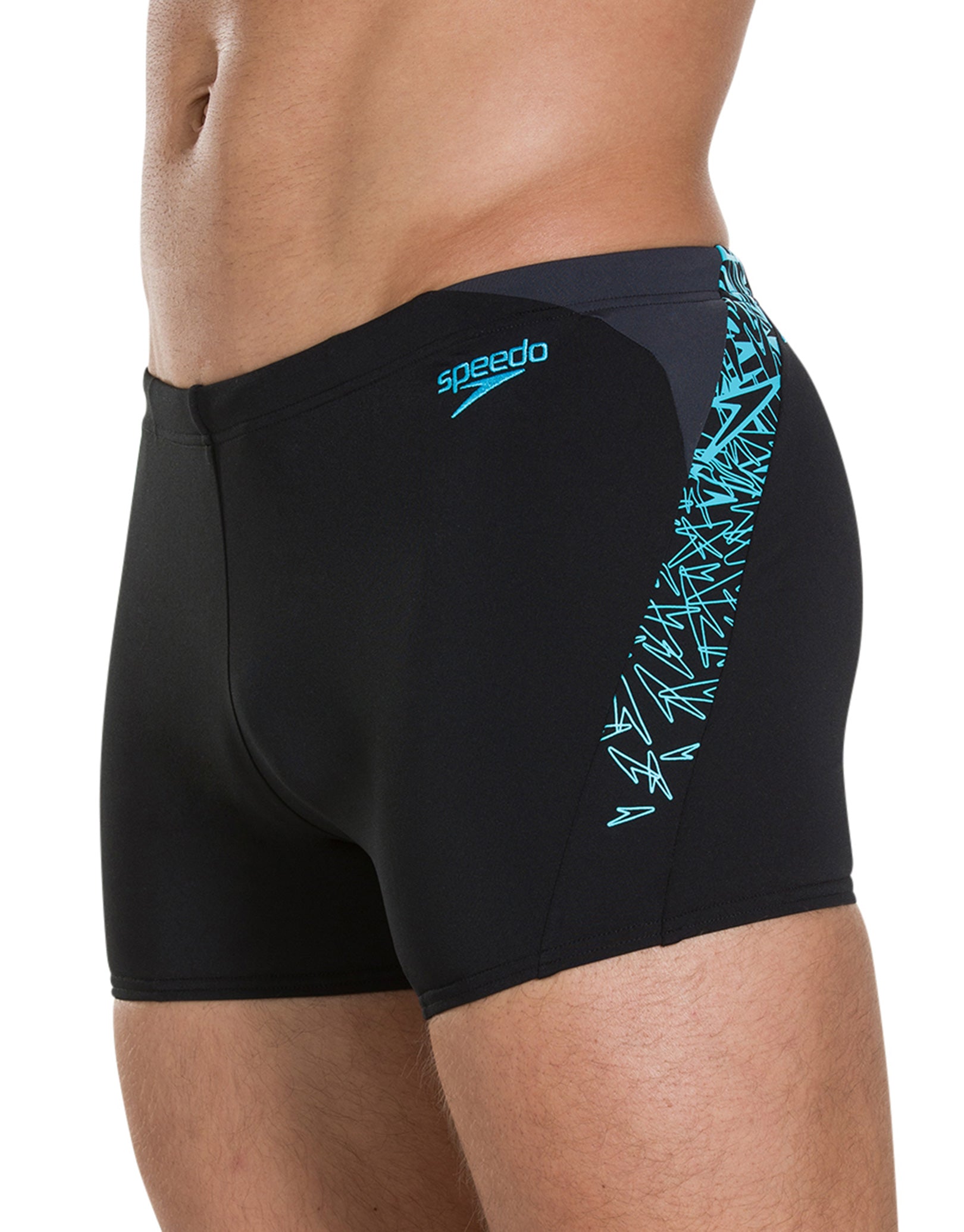 Speedo Mens Endurance Plus Boom Splice Swimming Trunk Black and Aqua