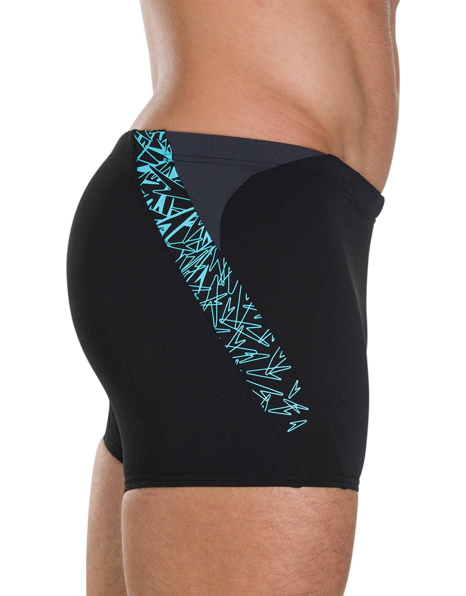 Speedo Mens Endurance Plus Boom Splice Swimming Trunk - Black and Aqua ...