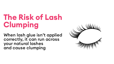 The Risk of Lash Clumping. When lash glue isn’t applied correctly, it can run across your natural lashes and cause clumping