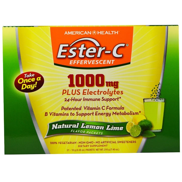 American Health, Ester-C Effervescent, Natural Lemon Lime Flavor, 1000 mg, 21 Packets, 0.35 oz (10 g) Each