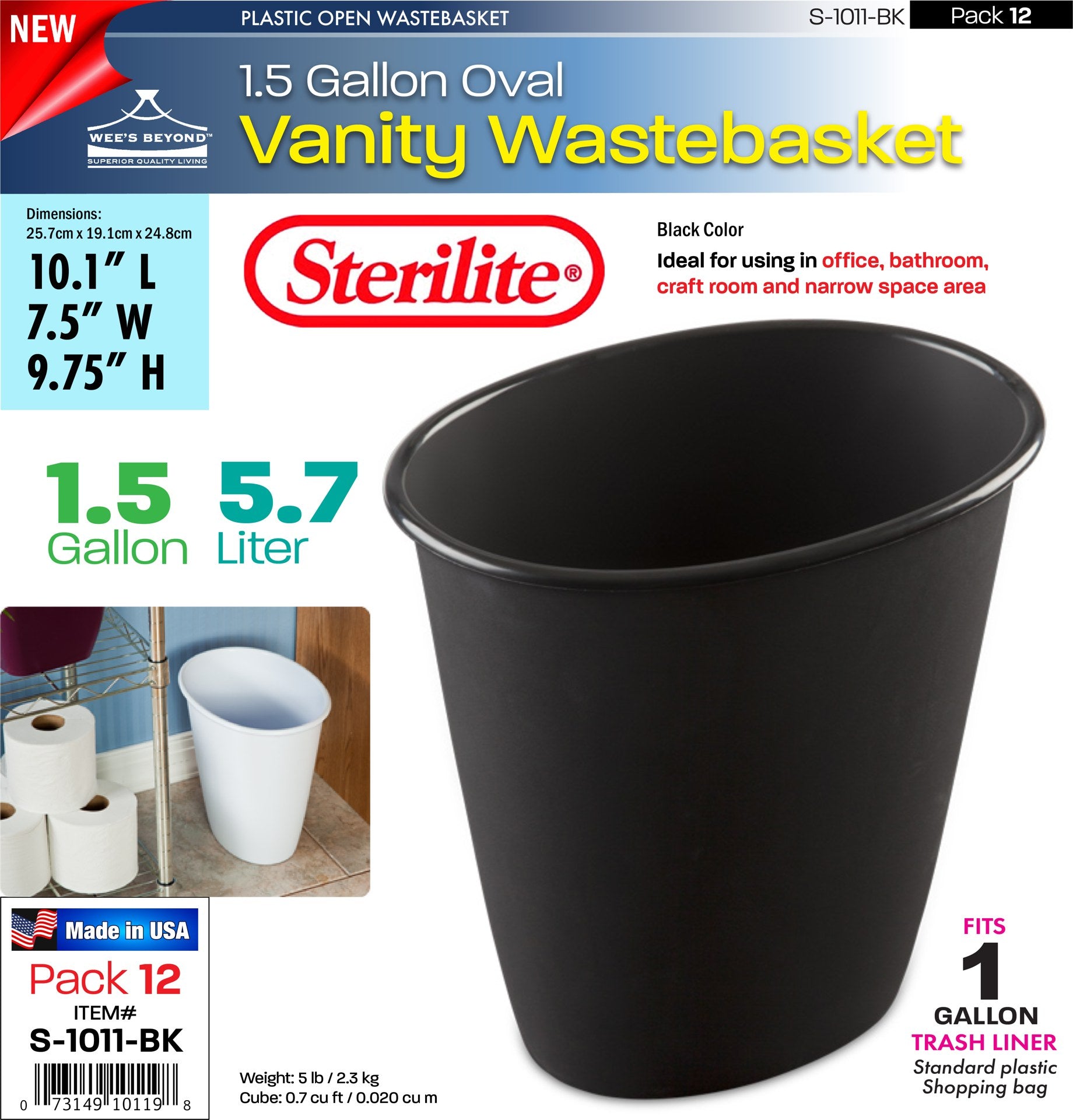 S 1011 Bk Sterilite Plastic 1 5 Gallon Oval Vanity Wastebasket Blac Wee S Beyond Wholesale