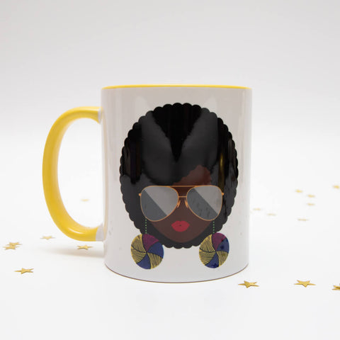 AfroTouch Design mug with cute design and yellow handle