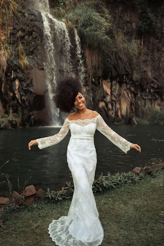 Afrocenchix Wedding Hairstyles for Natural Hair Pexels Black woman in a wedding dress in front of a waterfall