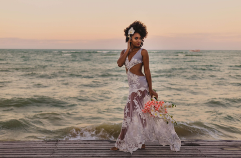 Afrocenchix Wedding Hairstyles for Natural Hair Pexels black woman in wedding dress on the beach