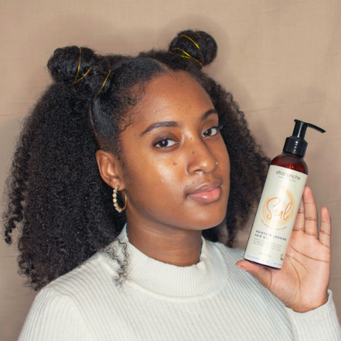 influencer Haley with Half up space buns natural valentine's day hairstyles Afrocenchix