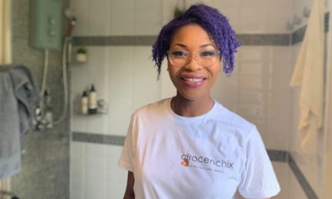 Rachael Corson cofounder of Afrocenchix with purple hair