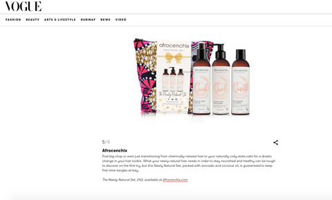 Screen shot of Afrocenchix products in Vogue Feature