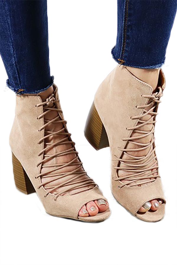 tie up peep toe booties